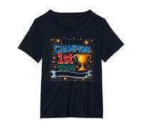 First Day Champion 1st Grade Star Student Trophy T-Shirt, Women's Plus, Black, 4X