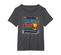First Day Champion 1st Grade Star Student Trophy T-Shirt, Women's Plus, Dark Heather Grey, 4X