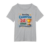 First Day Champion 1st Grade Star Student Trophy T-Shirt, Women's Plus, Heather Grey, 4X