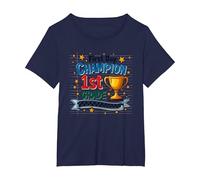 First Day Champion 1st Grade Star Student Trophy T-Shirt, Women's Plus, Navy, 4X