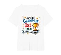 First Day Champion 1st Grade Star Student Trophy T-Shirt, Women's Plus, White, 4X