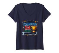 First Day Champion 1st Grade Star Student Trophy V-Neck T-Shirt, Women, Navy, XXL