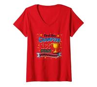 First Day Champion 1st Grade Star Student Trophy V-Neck T-Shirt, Women, Red, XXL