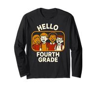 First Day Hello Fourth Grade Cute Womans Teacher Outfit Long Sleeve T-Shirt
