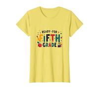 First Day of Fifth Grade Ready for School Milestone T-Shirt, Women, Lemon, S