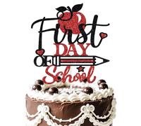 First Day of School Cake Topper, Welcome the First Day of School’s Party Supplies, Happy 1st Day Back to School Decorations Black & Red Glitter