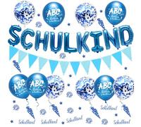 First Day of School Decoration Set for Boys & Girls - Foil Balloons, Garlands, Balloons, Confetti - Decoration for Graduation, School Introduction & Back to School Party, Student Party (Blue)