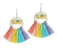 First Day of School Earring for Women Funny Back To School Tassel Earrings Wooden Letter Teacher's Day Earrings Appreciation Gifts Jewelry, One Size, Zinc Wood, No Gemstone