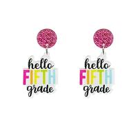 First Day of School Earrings for Women 2024 Back to School Drop Dangle Earrings Colorful Grade Teacher Students Earrings Back to School for Teacher Students, Acrylic, No Gemstone