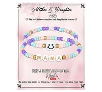 First Day of School Gifts Matching Bracelets for Women Girls Mother and Daughter Beaded Bracelet Multicolor Bead Stretch Back to School Gift I Love You Engraved Christmas Birthday Jewelry, 6.29 inches