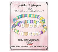 First Day of School Gifts Matching Bracelets for Women Girls Mother and Daughter Beaded Bracelet Multicolor Bead Stretch Back to School Gift I Love You Engraved Christmas Birthday Jewelry, 6.29 inches