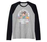 First Day of School Mom Holding It Together Quote Raglan Baseball Tee