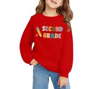 First Day of School Outfits for Girls Second Grade Kids Back to School Sweatshirt Comfortable Crewneck Loose Tops Casual Autumn Trendy Preppy Hooded Pullover (Red, 6-7 Years)