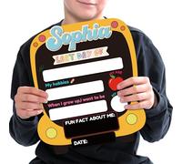 First Day of School sign, Back to School Board with Name Personalized, Dry Erase Photo Props with Writable Name Plate, Gift for Preschool, Kindergarten, Pre-K (Style 6)