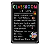 First Day of School Signs classroom Rules Signs Welcome Back to School Metal Sign Classroom Decor Blackboard Painted Pencil Doodle Ancient School Signs for Kids Gifts for Student Teacher 12x8 Inch
