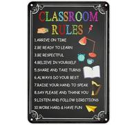First Day of School Signs Classroom Rules Welcome Back to Metal Sign Decor Funny Doodle Blackboard Pencil Rustic for Kids Gifts Student Teacher 12x8 Inch