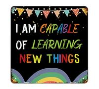 First Day of School Signs I'm Capable of Learning New Things Signs Welcome Back to School Metal Sign Classroom Decor Rainbow Pencil Doodle Vintage Signs for Kids Gifts for Student Teacher 15x15 Inch