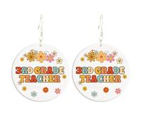 First Day of School Wooden Dangle Earrings Cute Grade Teacher Student Handmade Lightweight Flower Wood Earring for Women Back to School Jewelry Funny Teachers Appreciation Day Gift, Zinc Wood, No