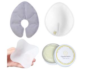 First Days Maternity - Breastfeeding Bundle, Hydrogel Breast Pads, Natural Nipple Balm, Large Reusable Bamboo Cotton Breast Pads and Hot and Cold Gel Breast Packs. Suitable for All Breast Feeding Mums