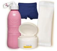 First Days Maternity Hospital Bag and Postpartum Essentials Bundle, Contains 6 Instant Perineal Cold Packs, a Pink Peri Bottle, 1 Tub of 40 Witch Hazel Pads, and 4 Pairs of Medium Postpartum Underwear