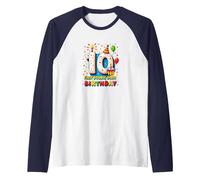 First Double Digit Birthday Celebration 10 Years Old Raglan Baseball Tee, Men, Navy/White, L