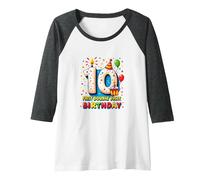 First Double Digit Birthday Celebration 10 Years Old Raglan Baseball Tee, Women, Dark Heather/White, S