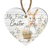 First Easter Wooden Heart Plaque | Vintage Girl Rabbit Design | 'My First Easter' Keepsake | Home Decor, Gift Hampers, | Spring Decor & Cherished New Beginnings Gift (Large: 23 cm (H) × 20 cm (W))