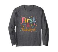 First & Fabulous: Back to School Celebration Long Sleeve T-Shirt, Adult Unisex, Dark Heather Grey, M