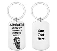 First Glass Designs Personalised Beard Keychain Gift for Him - Custom Engraved You're My Favourite Bearded Weirdo Keyring, Funny Gift for Boyfriend, Husband & Partner