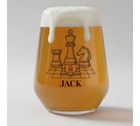 First Glass Designs Personalised Chess Stemless Beer Glass | Custom Text, Ink Printed Design, 15.05 oz Capacity, Beer & Wine Glass, Stemless Style