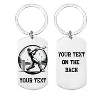 First Glass Designs Personalised Cricket Keychain Gift - Custom Engraved Dog Tag Keyring, Stainless Steel, Add Name & Text, Cricket Player Design