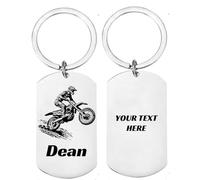 First Glass Designs Personalised Motocross Keyring for Him or Her - Custom Engraved MX Dirt Bike Dog Tag, Unique Biker Gift for Men, Women, Birthday Christmas Gift for Motocross Rider