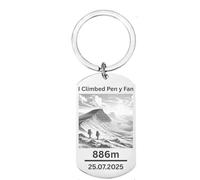 First Glass Designs Personalised Pen y Fan Keyring - Mountain Achievement Gift, Stainless Steel, Silver Finish