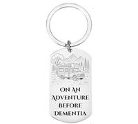 First Glass Designs Personalised Stainless Steel Keyring with RV Design, Adventure Before Dementia Quote, Custom Engravable Back, Travel Enthusiast Gift