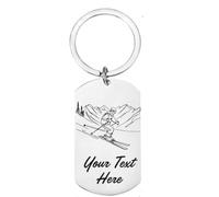 First Glass Designs Personalised Stainless Steel Skiing Keyring - Dog Tag Style Keychain with Ski Design - Gift for Skiers, Winter Sports Lovers, Ski Trips & Holidays - Add Name or Message