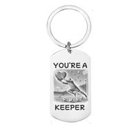 First Glass Designs You're a Keeper Personalised Football Goalkeeper Stainless Steel Keyring, Custom Message Dog Tag, Small Gift For Boyfriend, Husband, Partner
