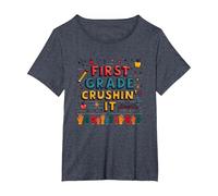 First Grade Crushin' It: Fun School Adventure for Kids T-Shirt, Women's Plus, Heather Blue, 5X