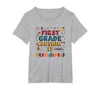First Grade Crushin' It: Fun School Adventure for Kids T-Shirt, Women's Plus, Heather Grey, 5X