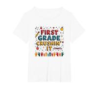 First Grade Crushin' It: Fun School Adventure for Kids T-Shirt, Women's Plus, White, 5X