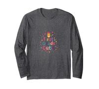 First Grade Cutie: Playful School Starter Celebration Long Sleeve T-Shirt, Adult Unisex, Dark Heather Grey, L