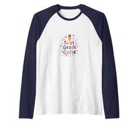 First Grade Cutie: Playful School Starter Celebration Raglan Baseball Tee, Men, Navy/White, L