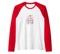First Grade Cutie: Playful School Starter Celebration Raglan Baseball Tee, Men, Red/White, L