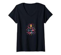 First Grade Cutie: Playful School Starter Celebration V-Neck T-Shirt, Women, Black, L