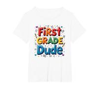 First Grade Dude: Cool School Start for Young Learners T-Shirt, Women's Plus, White, 2X