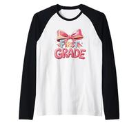 First Grade Fun Pink Bow Stars Design Raglan Baseball Tee