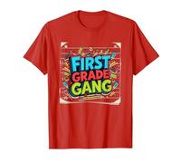 First Grade Gang School Supply Squad Fun Learning T-Shirt, Men, Red, S