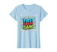First Grade Gang School Supply Squad Fun Learning T-Shirt, Women, Baby Blue, S