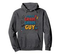 First Grade Grade Guy: Tough School Superhero Pullover Hoodie, Adult Unisex, Dark Heather Grey, XXL