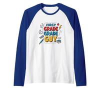 First Grade Grade Guy: Tough School Superhero Raglan Baseball Tee, Men, Royal Blue/White, S