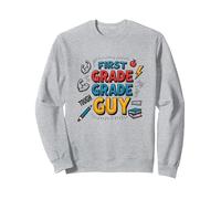 First Grade Grade Guy: Tough School Superhero Sweatshirt, Adult Unisex, Heather Grey, S